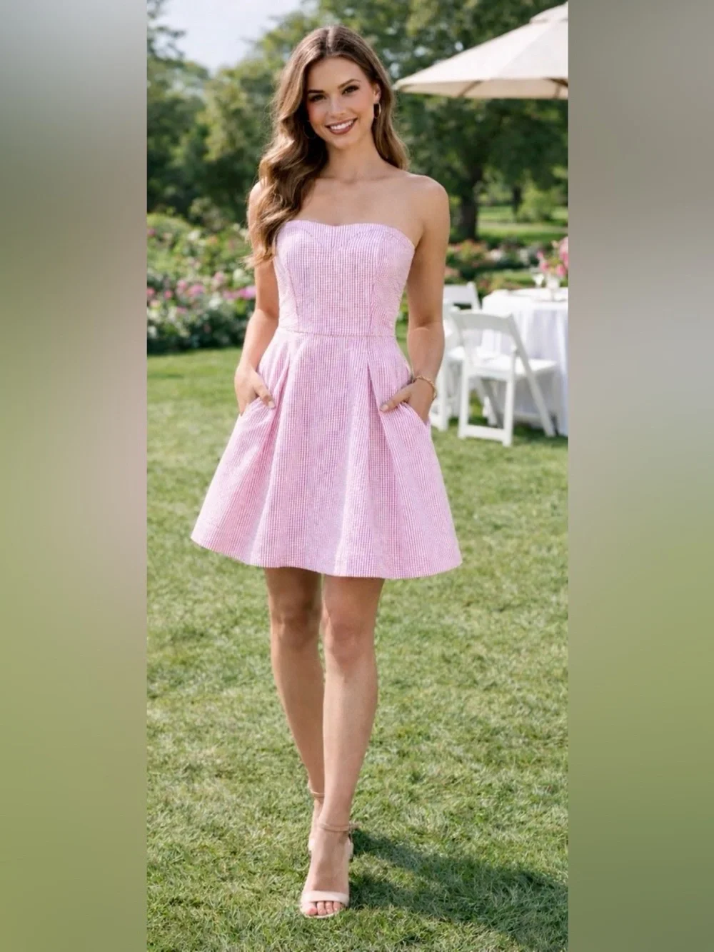 Lilly Pulitzer Strapless Pink and White Seersucker Dress Size 2 Style 96449 - Picture 1 of 12